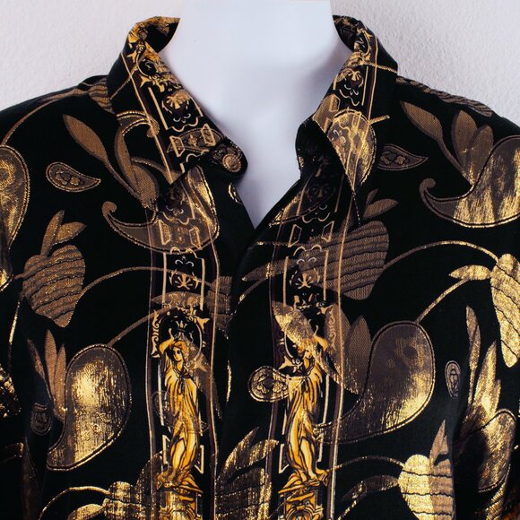 Vintage JOEY RICHI Gold Label Metallic Silk Shirt SINALOA MEXICO Size XL 80s - Picture 6 of 16
